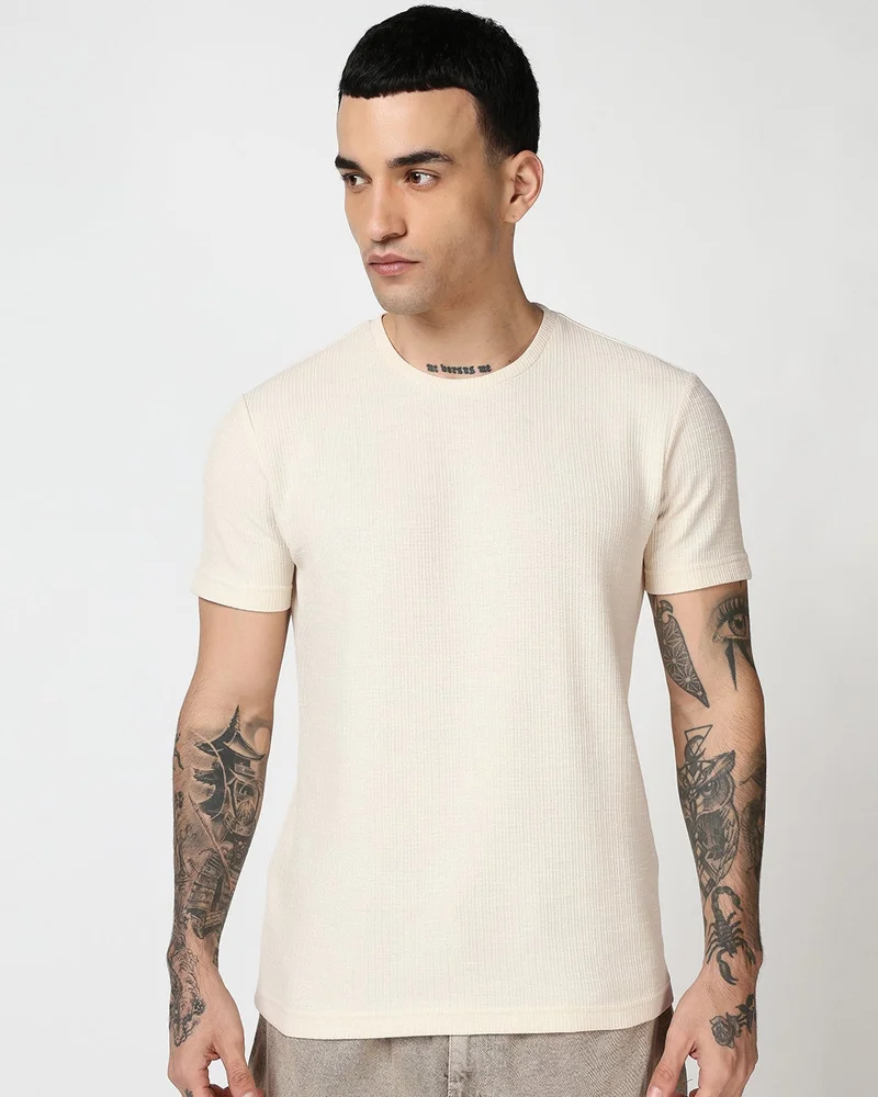 بيواكوف تيشيرت رجالي بيج بنقوش